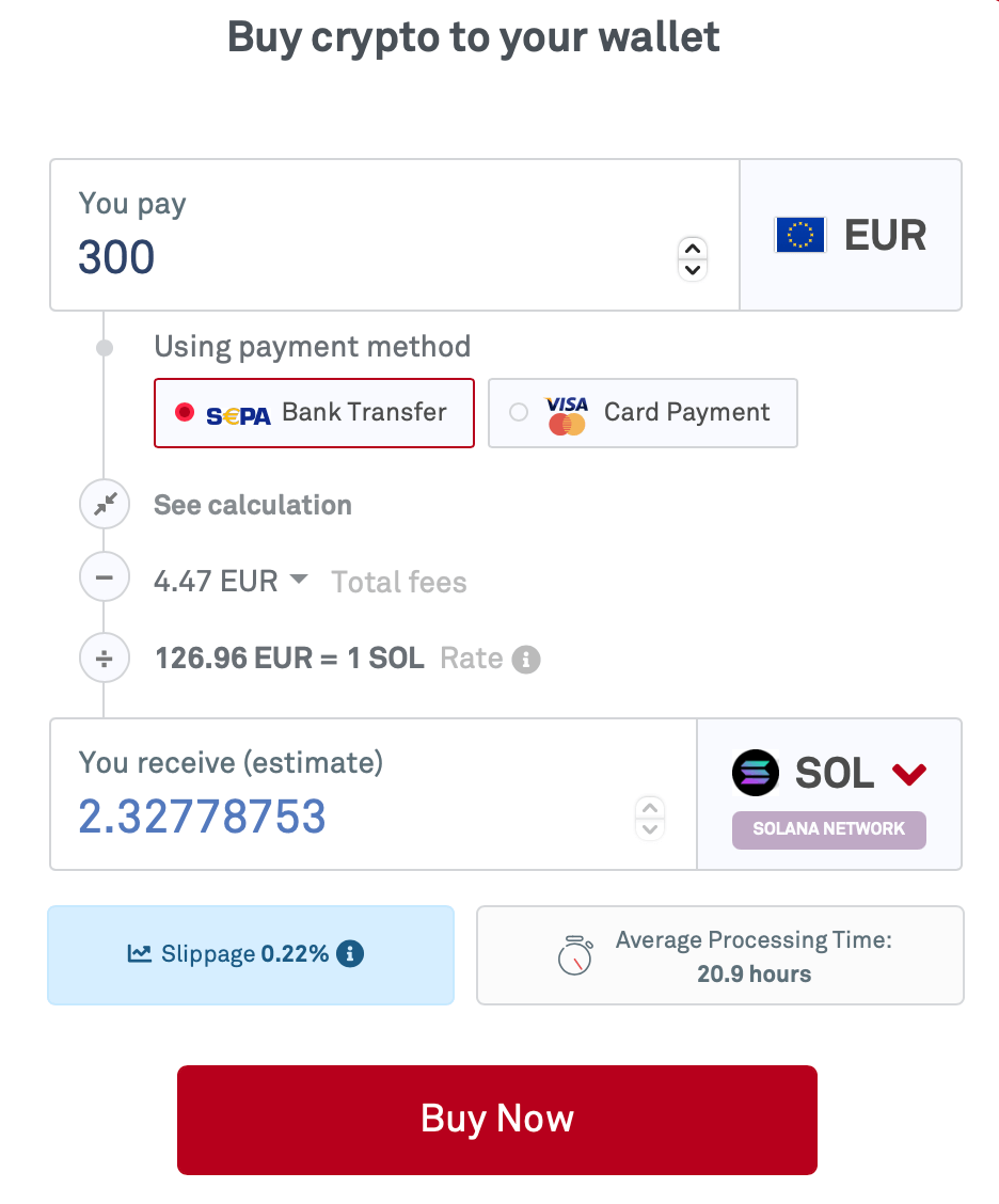 Achat de cryptomonnaies avec du FIAT sur MeanFi