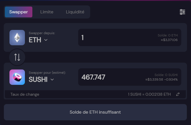 Transaction SushiSwap ETH-SUSHI Arbitrum Transaction SushiSwap ETH-SUSHI Arbitrum