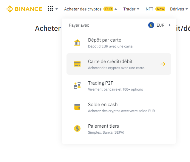 Binance achat carte crédit