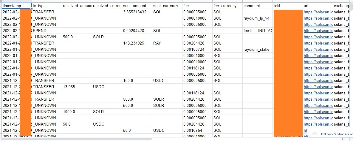 Tableur de transactions Solana Tableur de transactions Solana