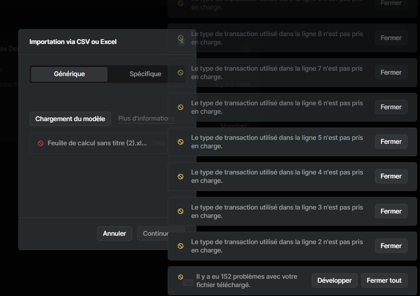 Erreurs d'importations Erreurs d'importations