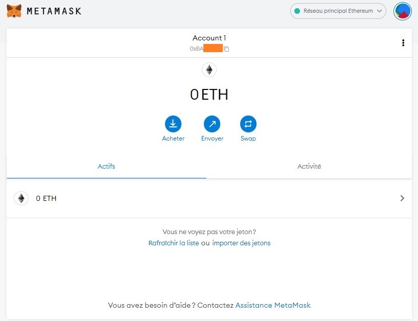 Menu principal MetaMask