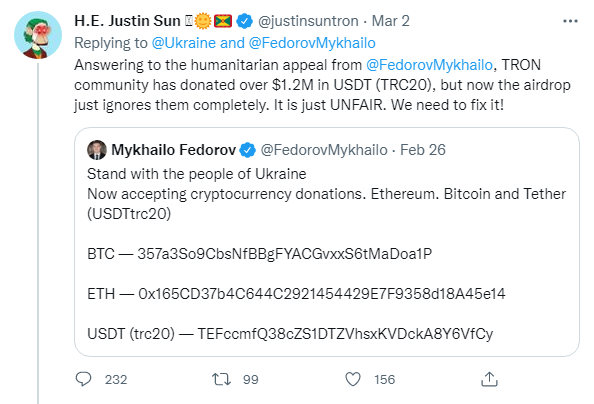 Tweet Justin Sun Ukraine