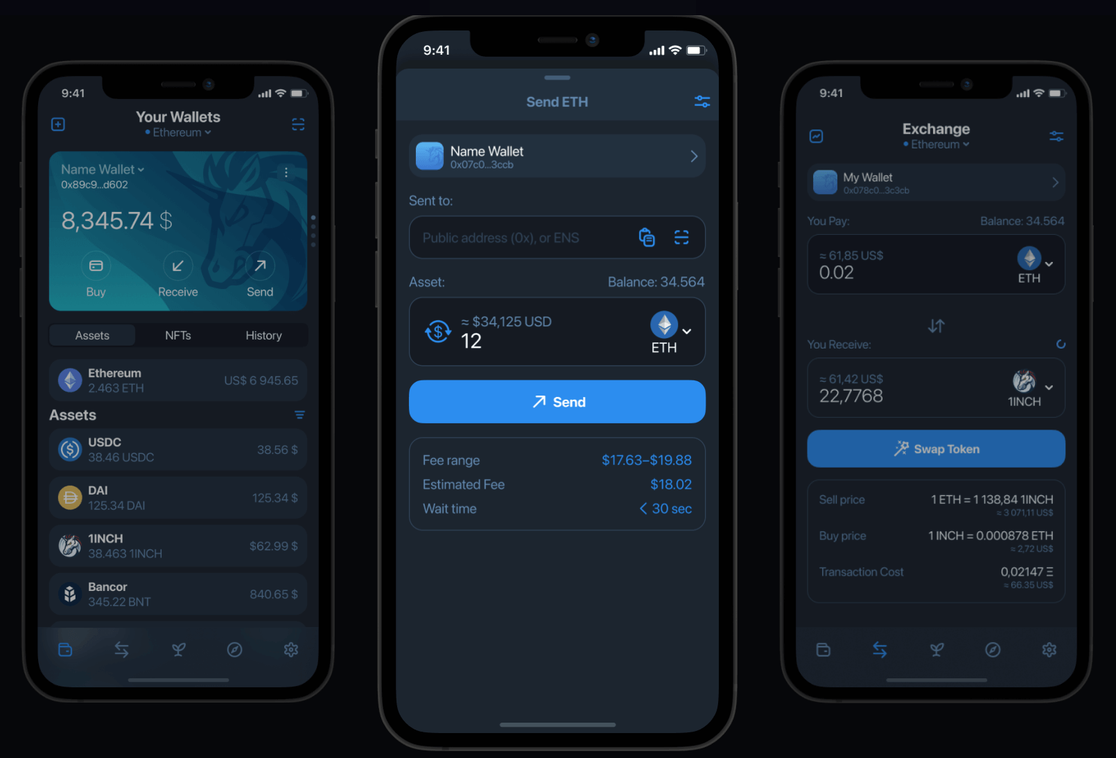 Aperçu de l'interface du portefeuille 1inch Aperçu de l'interface du portefeuille 1inch
