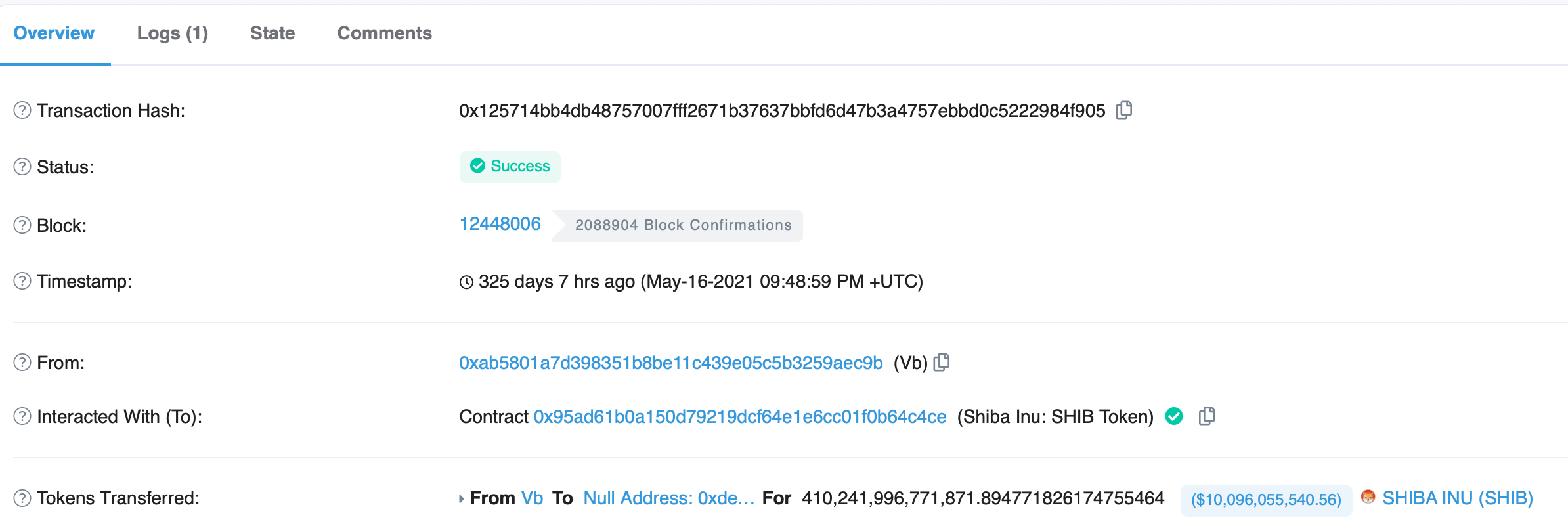 La transaction de Vitalik Buterin ayant brûlé 41% de l'offre totale de tokens SHIB La transaction de Vitalik Buterin ayant brûlé 41% de l'offre totale de tokens SHIB