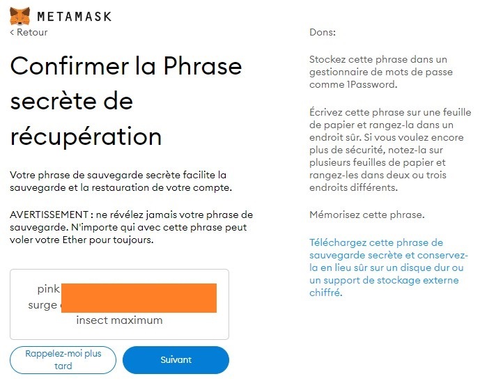 12 mots MetaMask