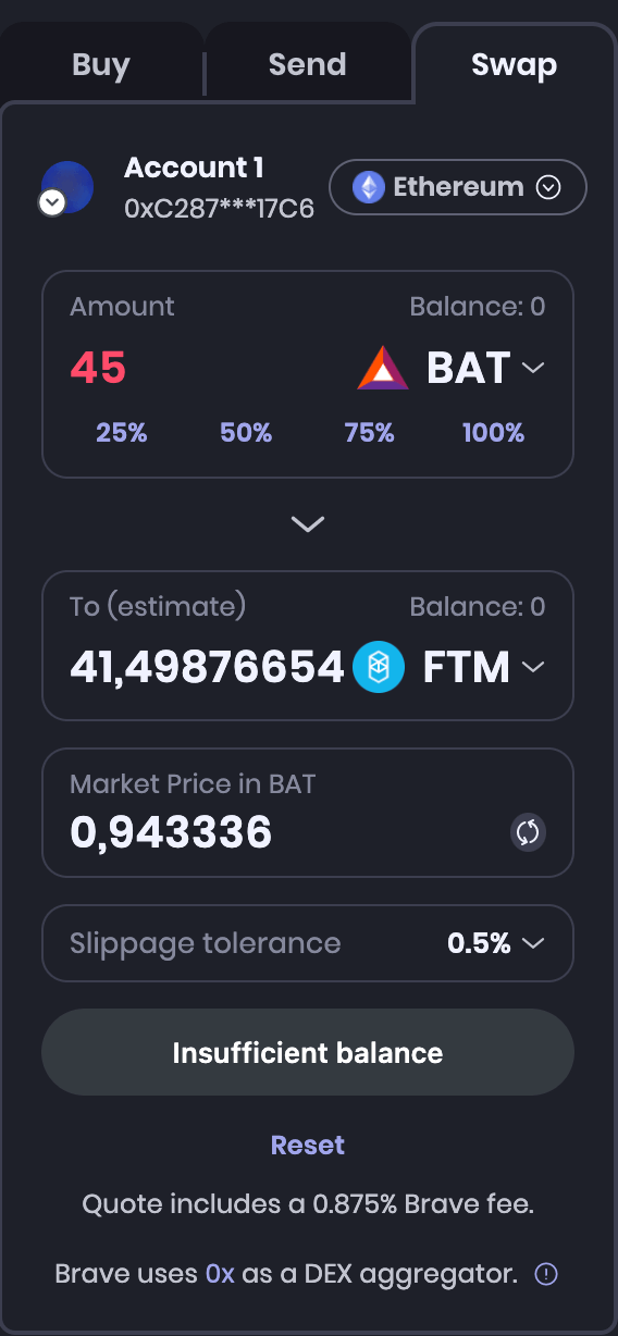 Aperçu de la fonction Swap du Brave Wallet Aperçu de la fonction Swap du Brave Wallet