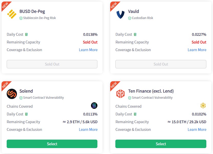Couvertures sur InsurAce Couvertures sur InsurAce