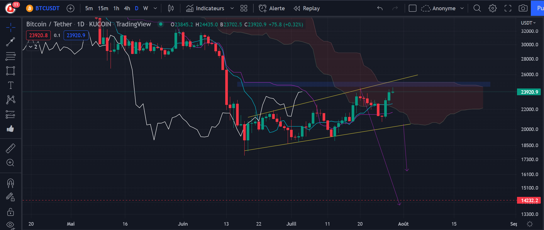 Figure 2 : Graphique du cours du Bitcoin daily par Tagado