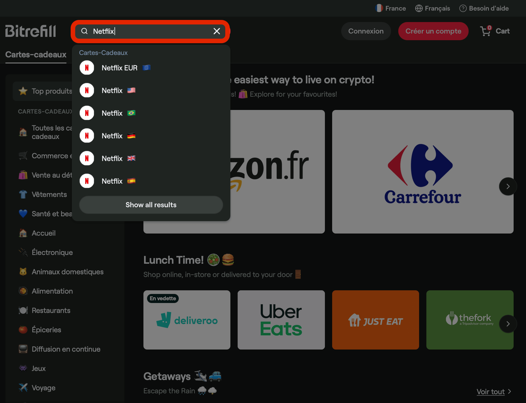 Recherche de cartes cadeaux sur Bitrefill Recherche de cartes cadeaux sur Bitrefill