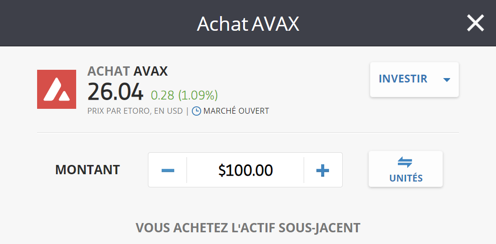 eToro AVAX Avalanche