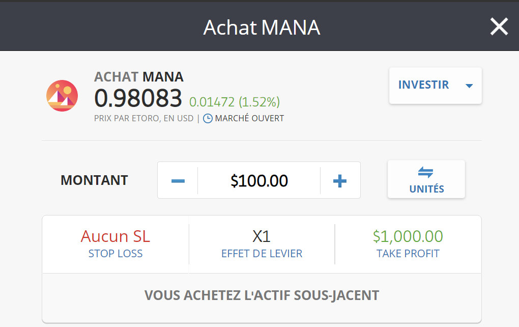 eToro MANA Decentraland