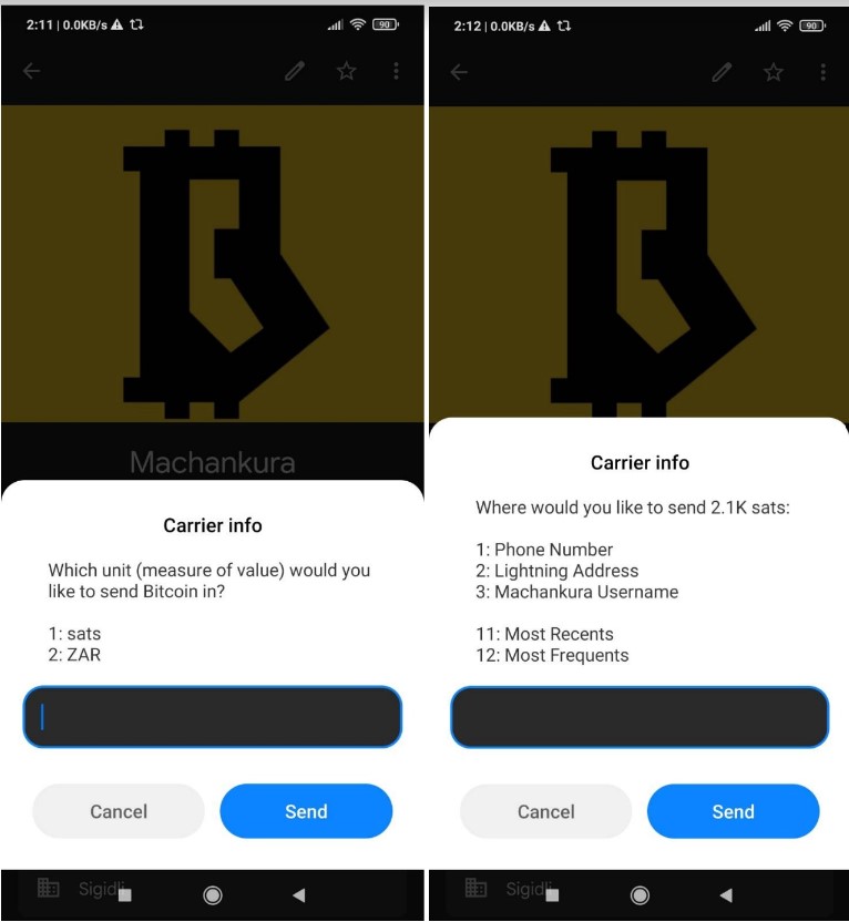 Envoi satoshis Machankura Envoi satoshis Machankura