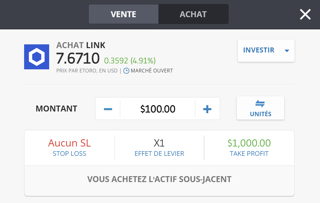 Acheter Chainlink LINK eToro
