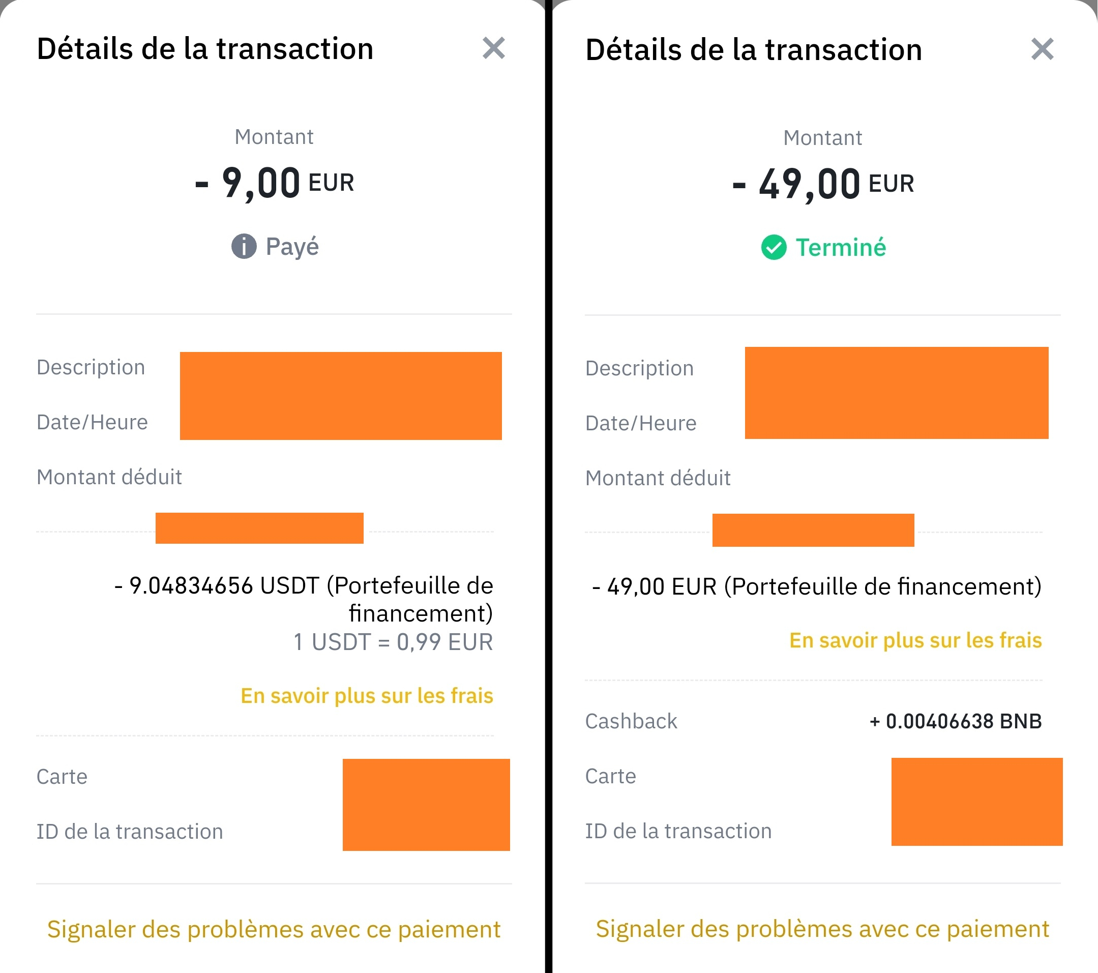 Différence payé et terminé pour le cashback Différence payé et terminé pour le cashback
