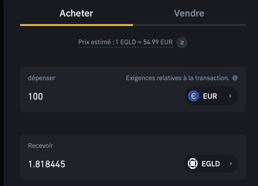 Acheter EGLD Binance