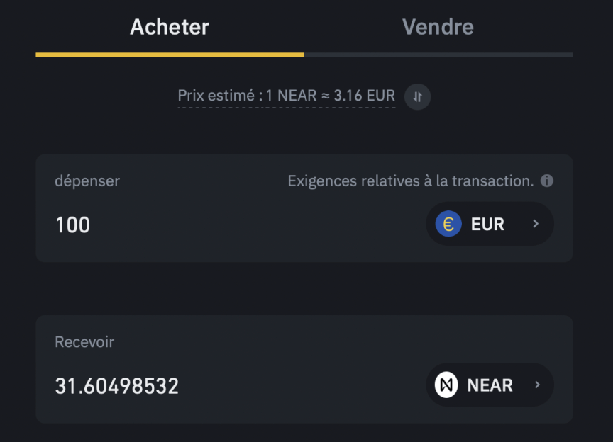 Acheter NEAR Binance