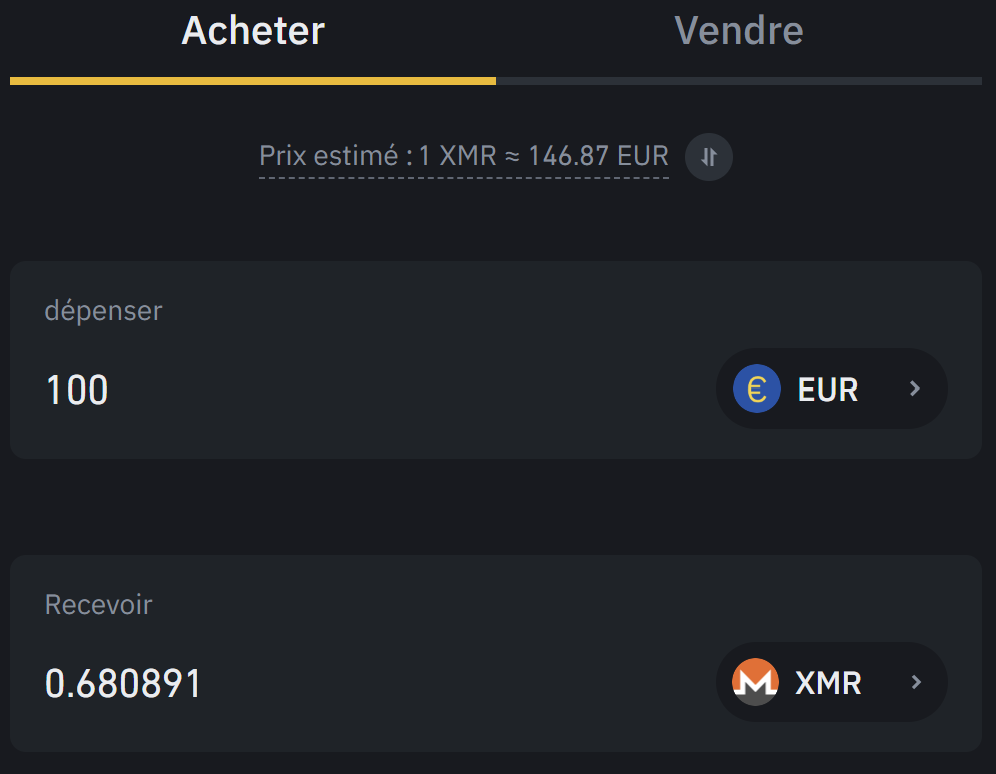 Acheter Monero XMR Binance