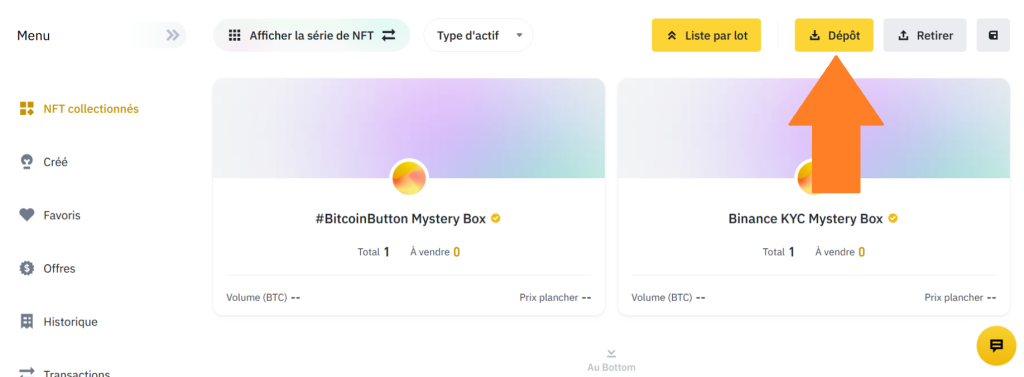 Déposer un NFT sur Binance Déposer un NFT sur Binance