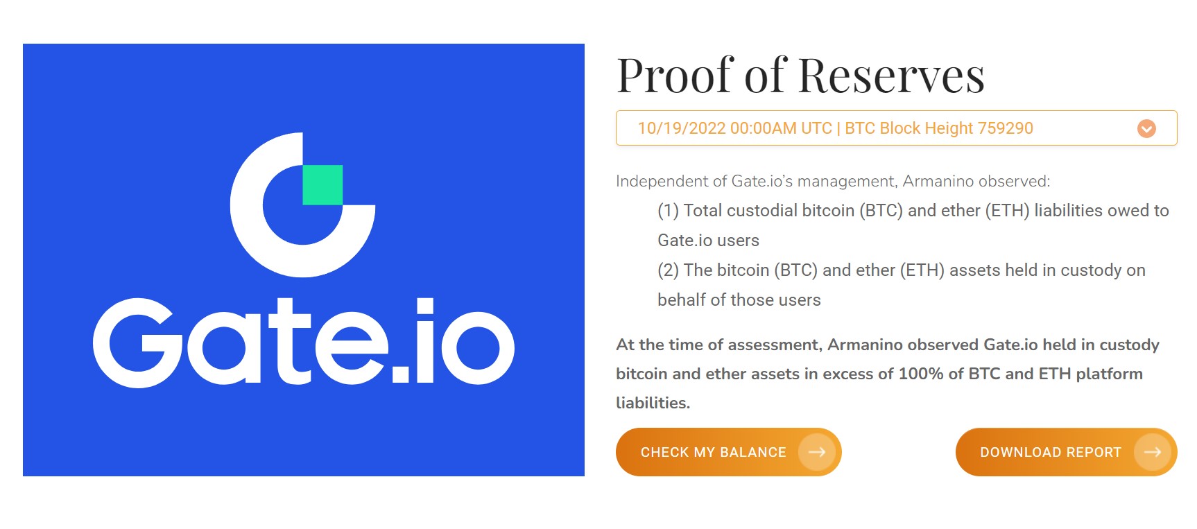 Proof of Reserve de Gate.io
