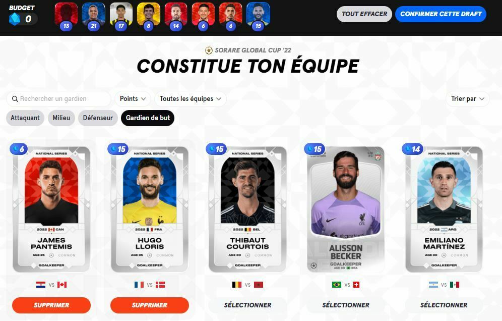 sorare composer équipe coupe du monde 2022