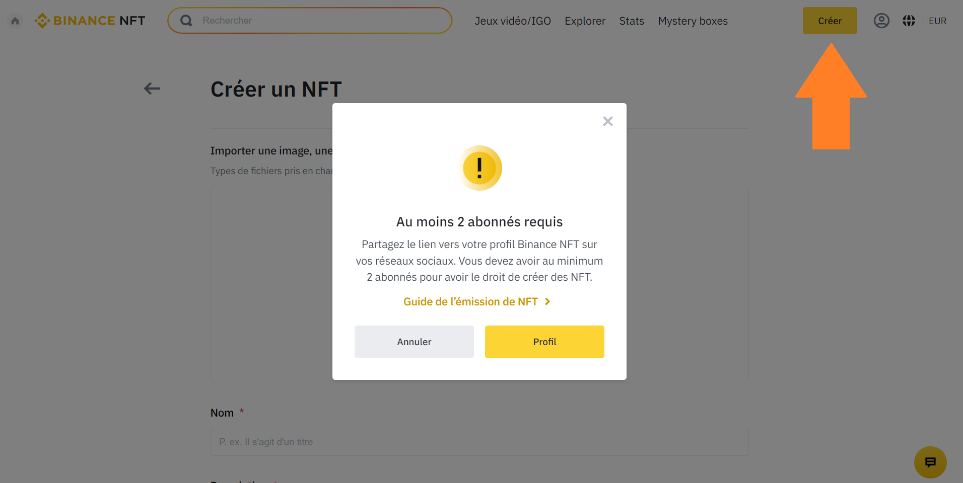 Création de NFT sur Binance Création de NFT sur Binance