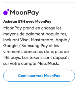 Acheter des ethers (ETH) sur Moonpay