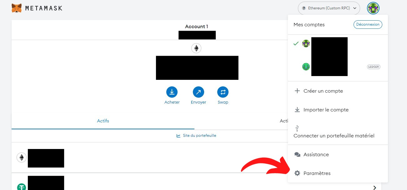 MetaMask settings MetaMask settings