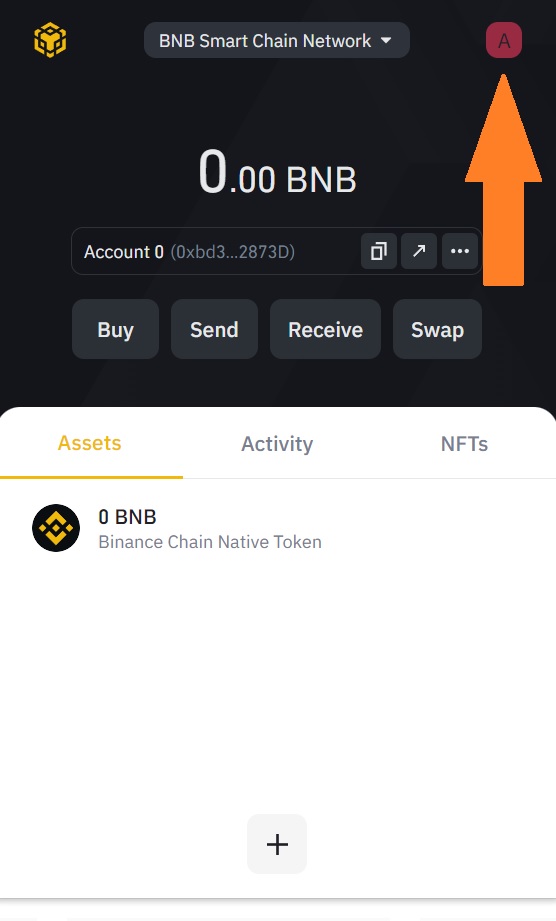 Accès paramètres Binance Wallet