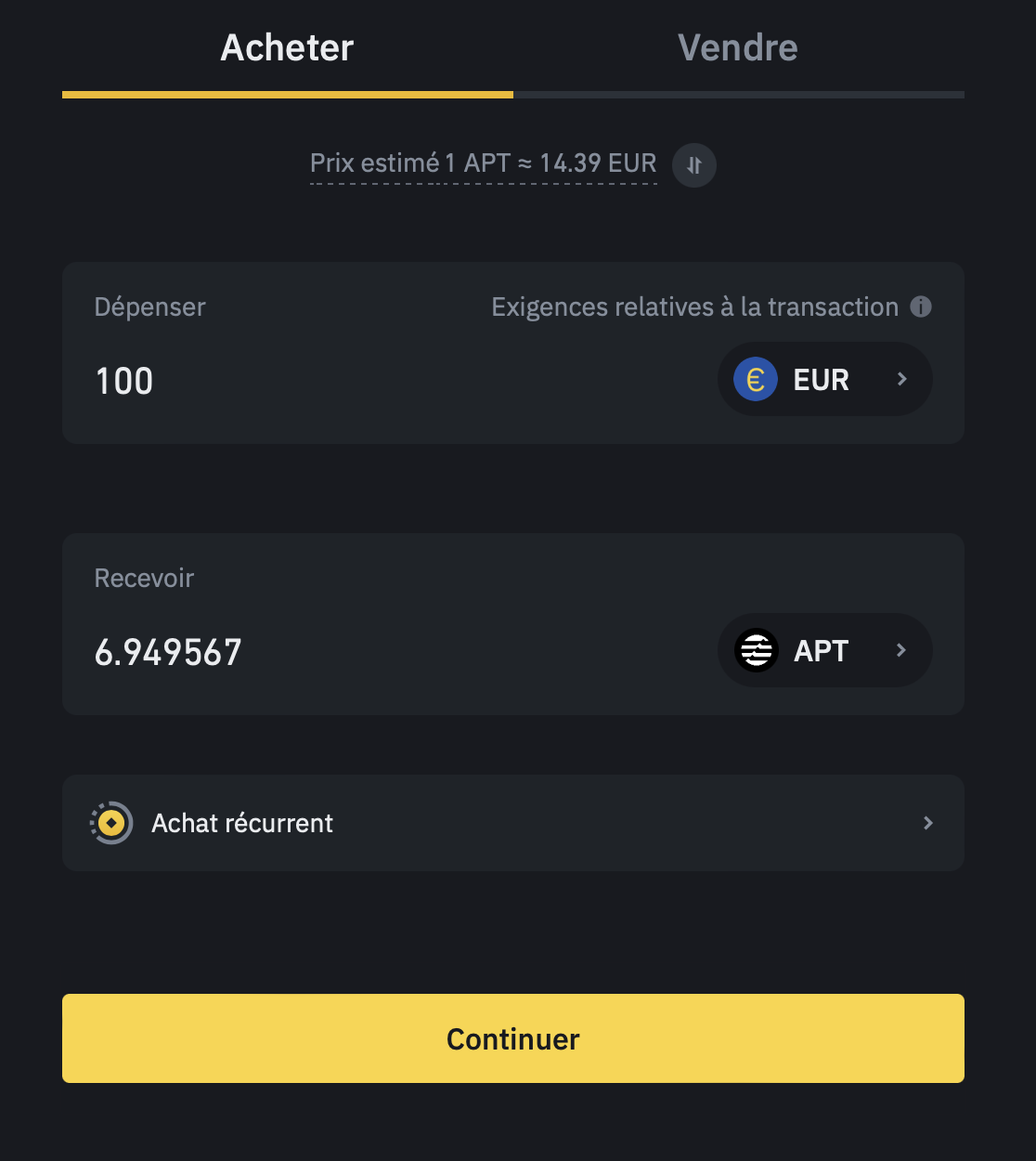 Acheter Aptos APT Binance Acheter Aptos APT Binance