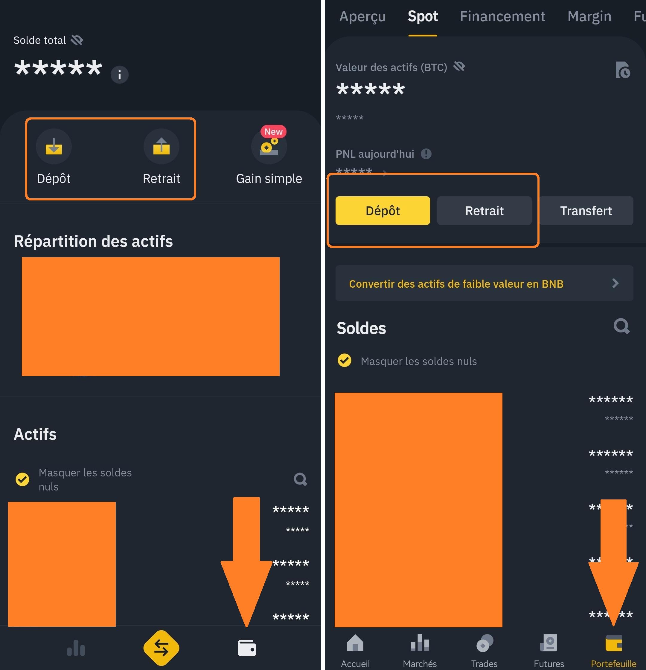Dépôt et retrait depuis l'application Binance