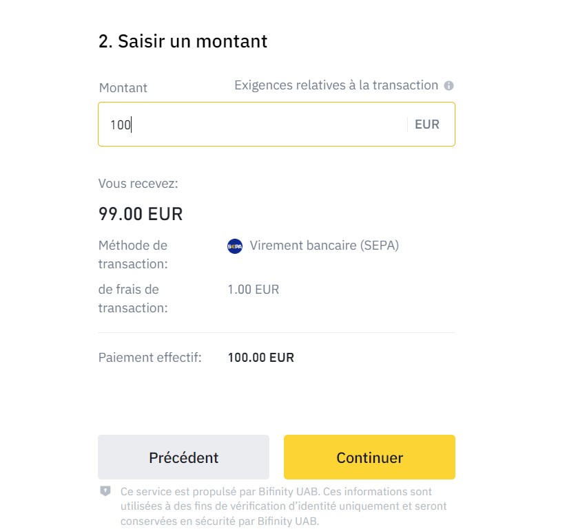 Saisie montant dépôt