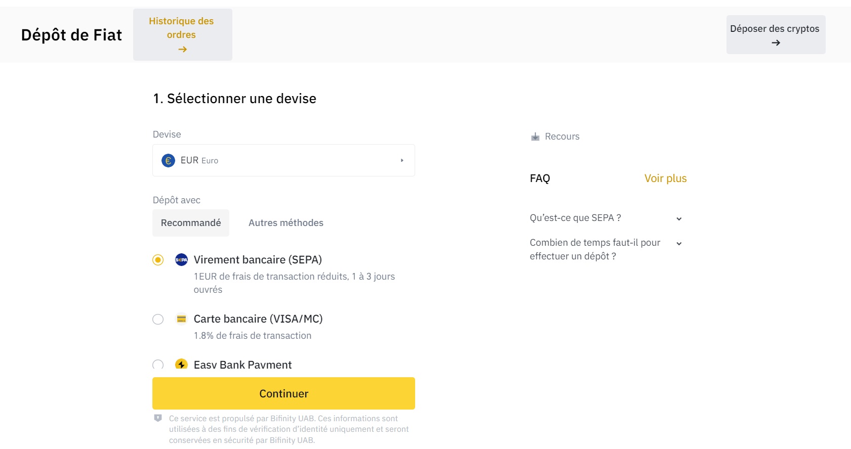 Virement SEPA Binance