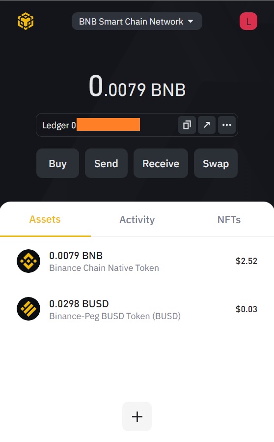 Vue principale du Binance Wallet