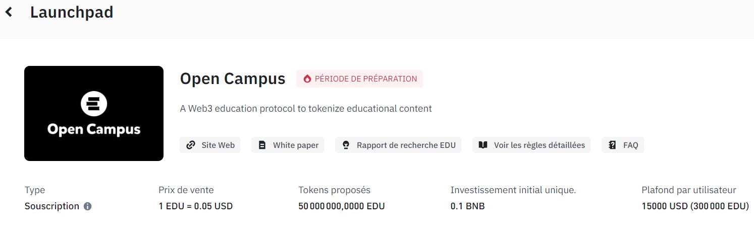 Exemple d'un projet sur le Binance Launchpad Exemple d'un projet sur le Binance Launchpad