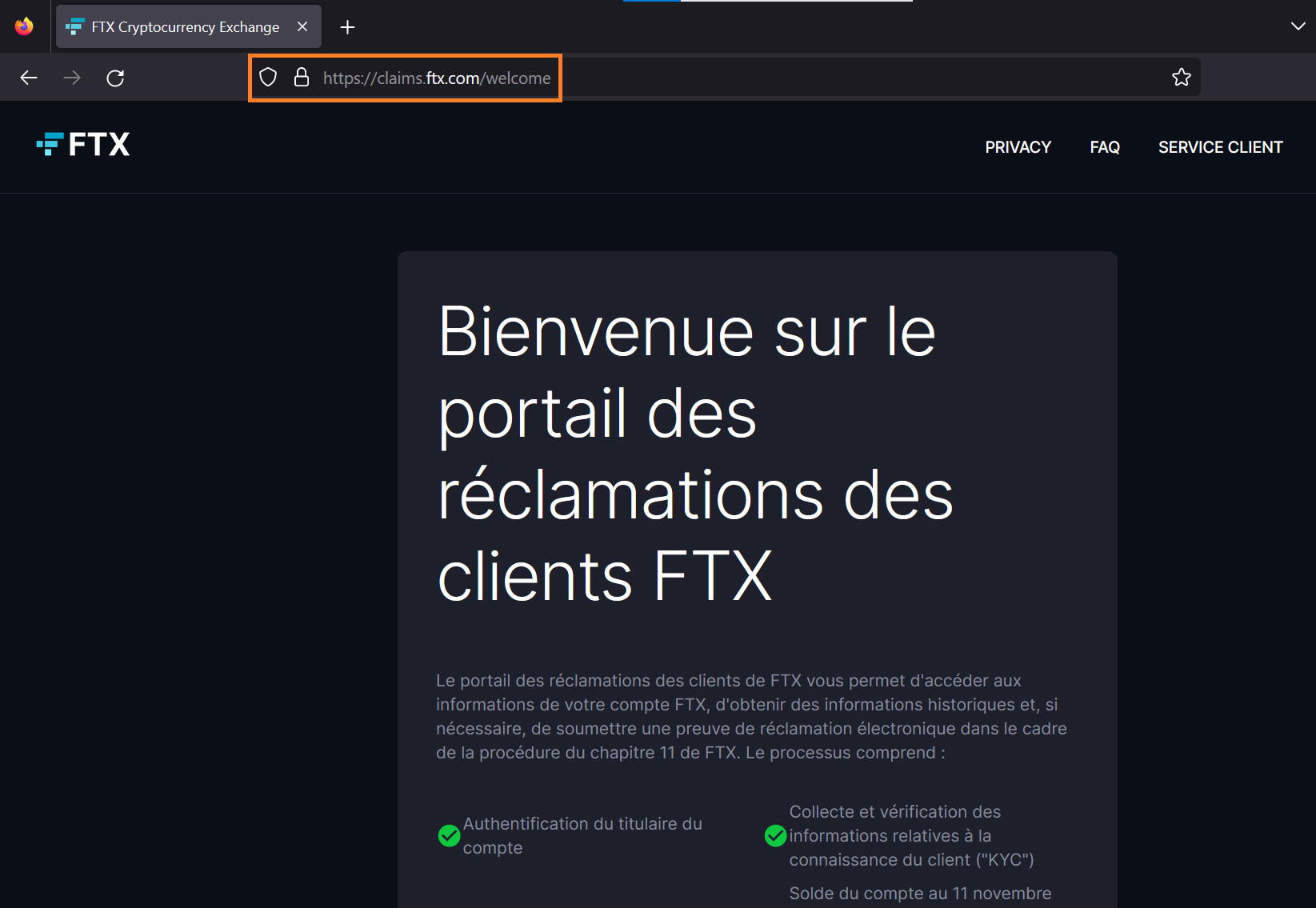 Portail de réclamation de FTX Portail de réclamation de FTX