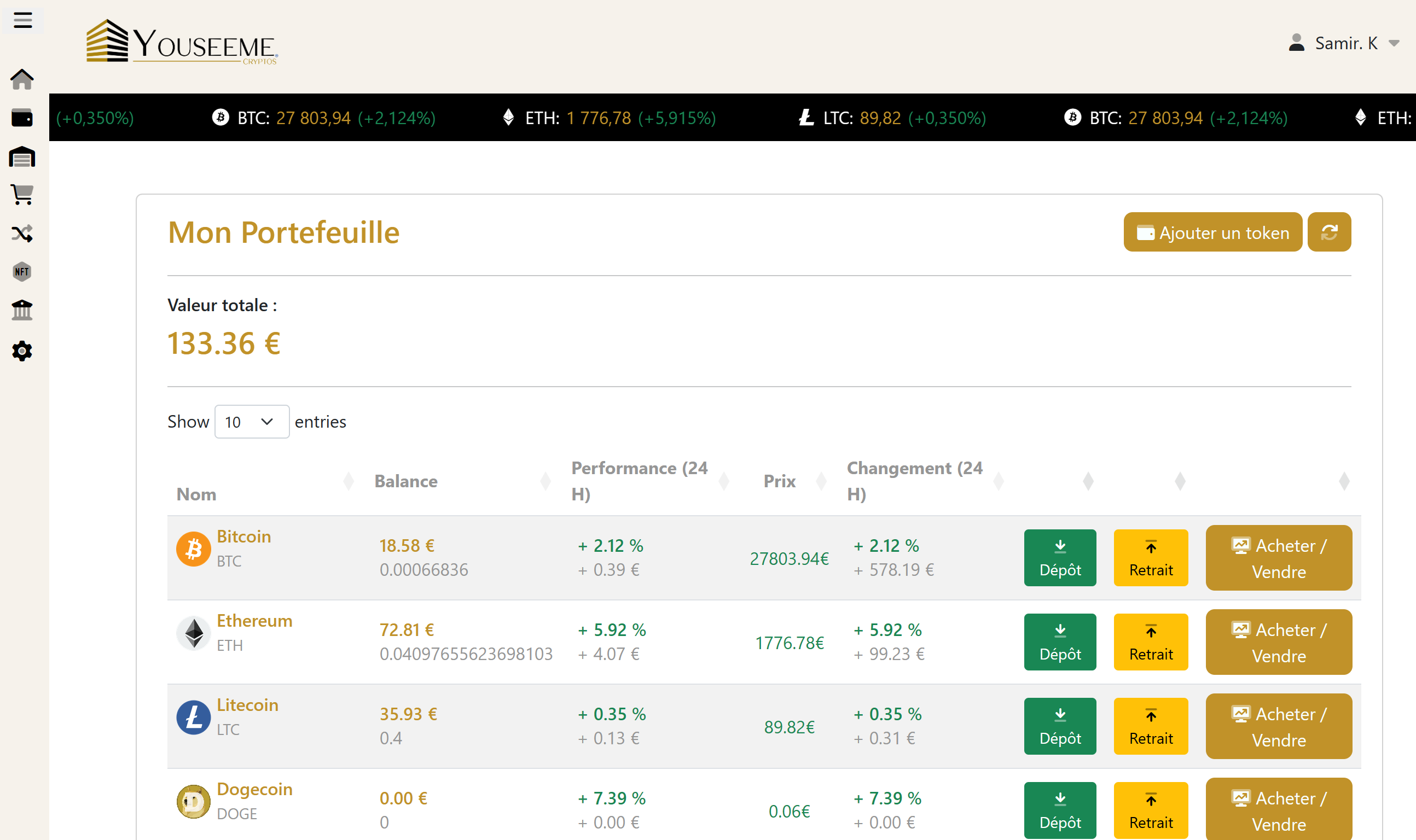 Interface crypto Youseeme