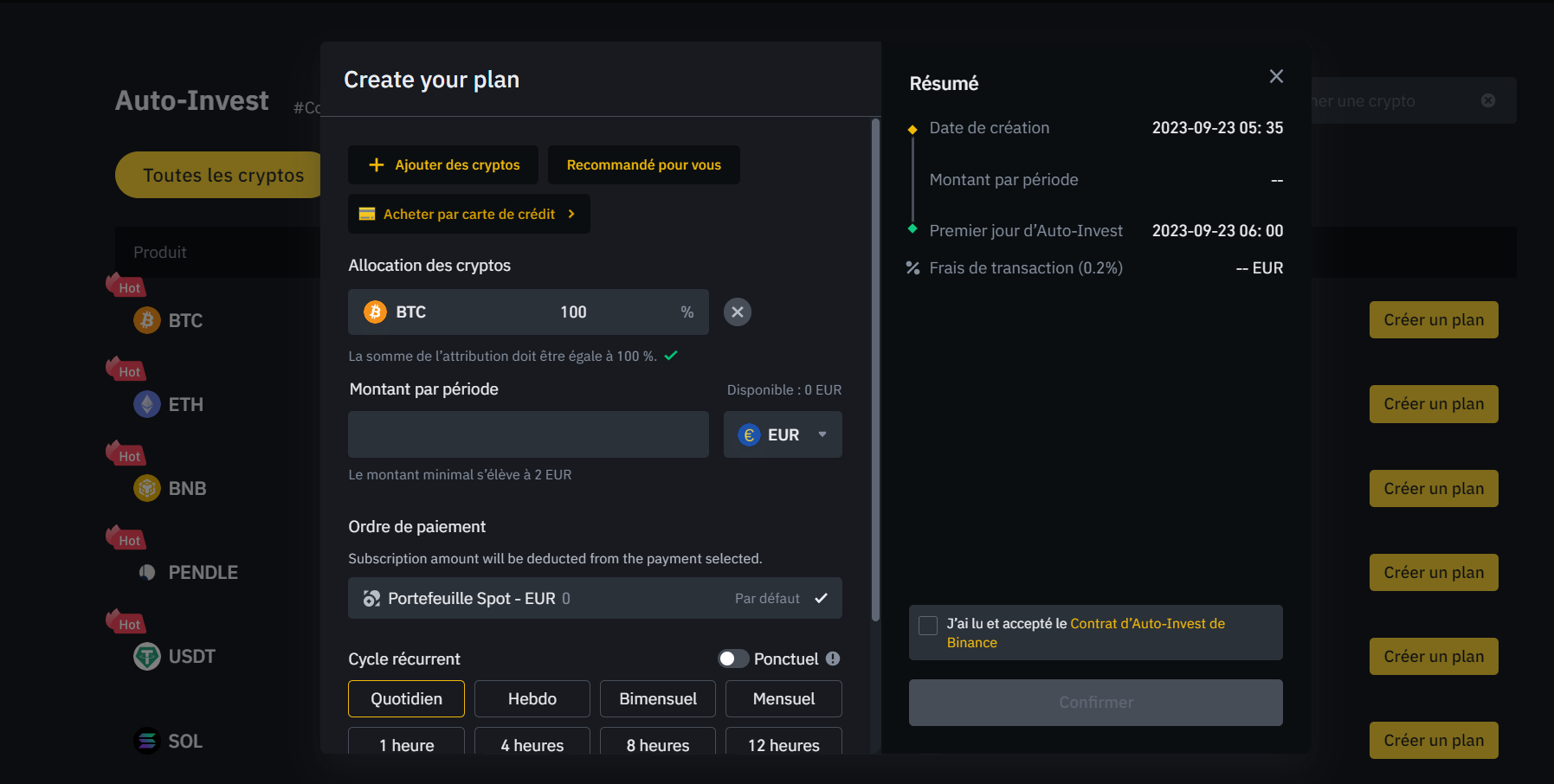 Configurer un plan d'achat récurrent sur Binance Configurer un plan d'achat récurrent sur Binance