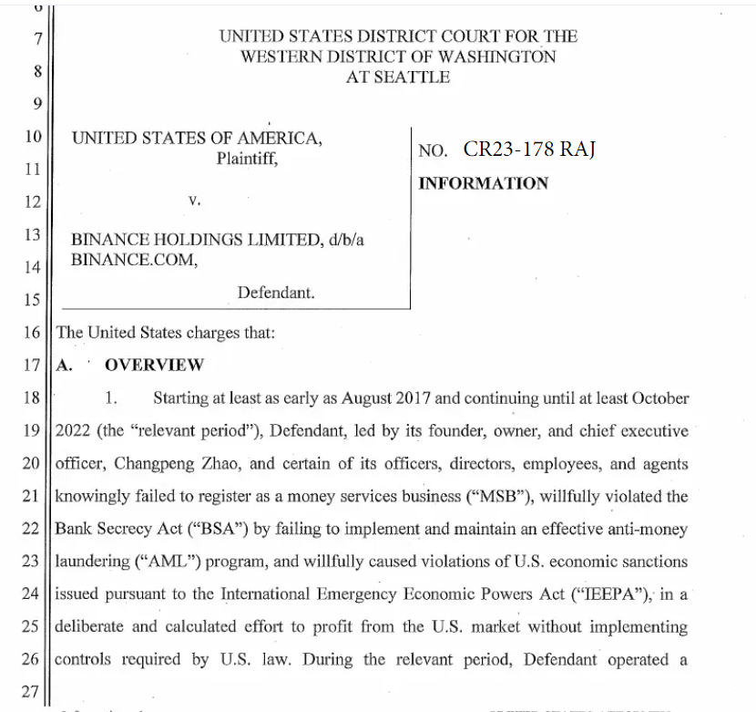 Aperçu accusation Binance Aperçu accusation Binance