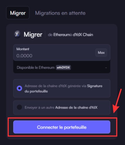Connexion wallet dYdX Connexion wallet dYdX