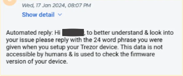 Capture d'écran leak Trezor Capture d'écran leak Trezor