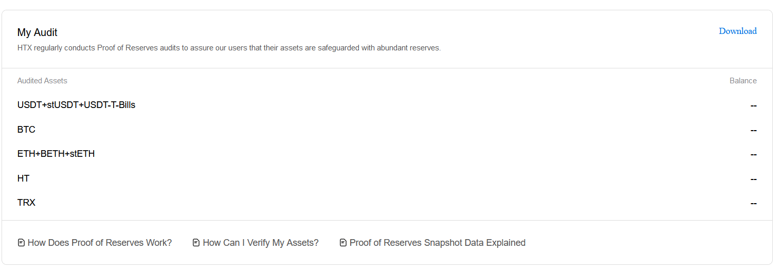 preuves de réserve HTX