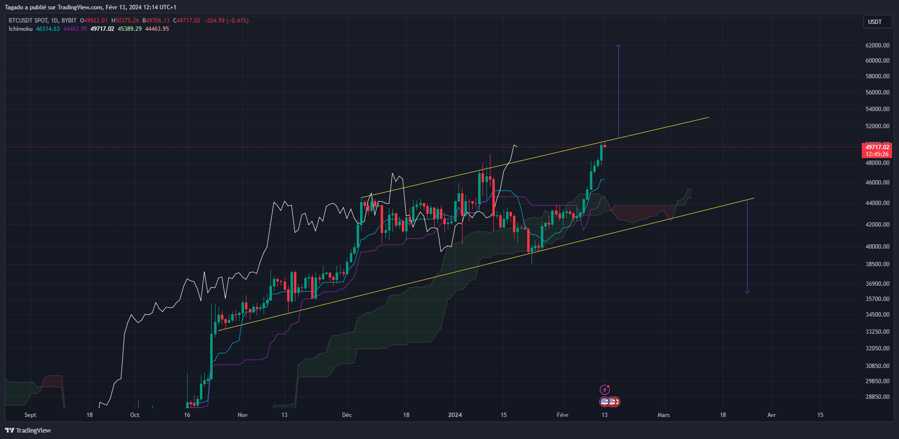 Graphique du cours du Bitcoin en Journalier (Daily)