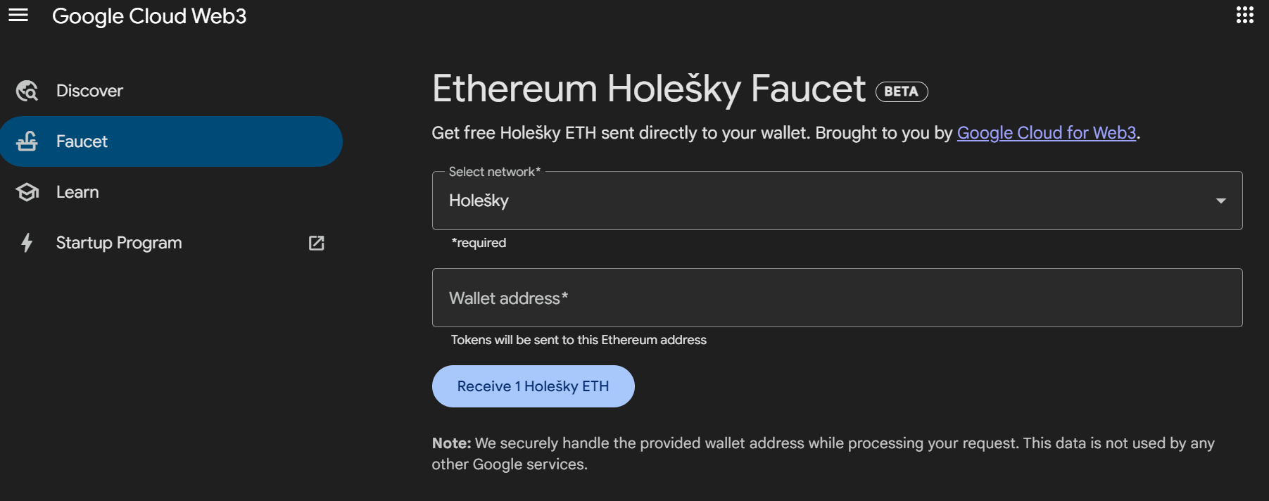 Faucet du portail Web3 de Google Cloud Faucet du portail Web3 de Google Cloud