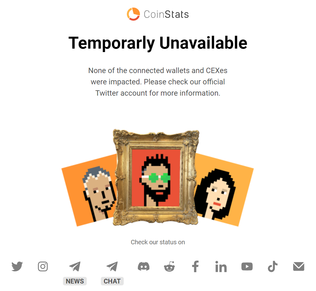 Page d'accueil du site Web de CoinStats