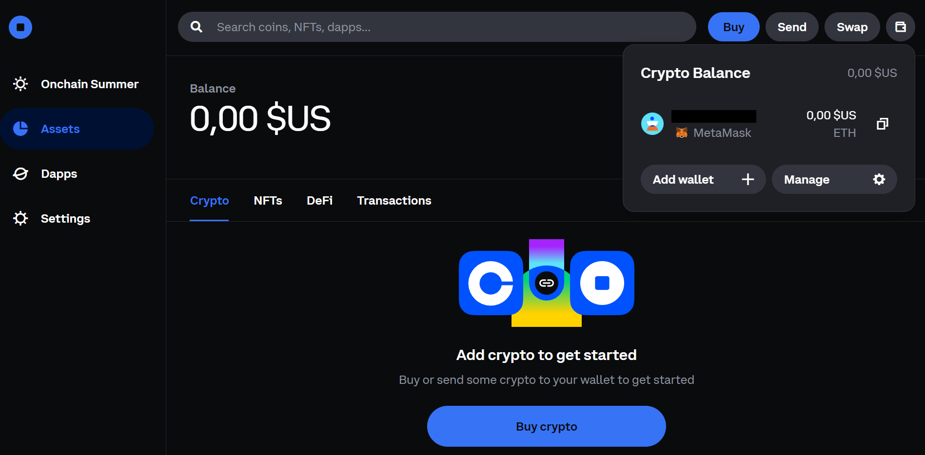 Interface de Web Coinbase Wallet Interface de Web Coinbase Wallet