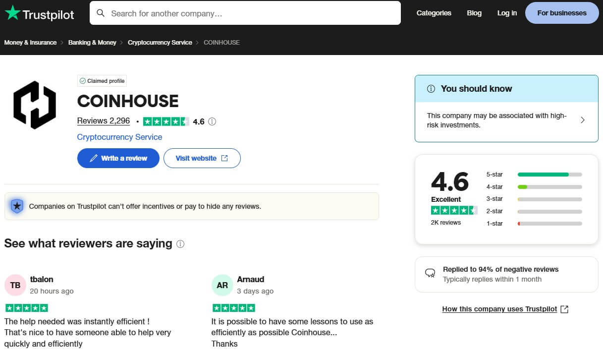 Avis Coinhouse Trustpilot Avis Coinhouse Trustpilot