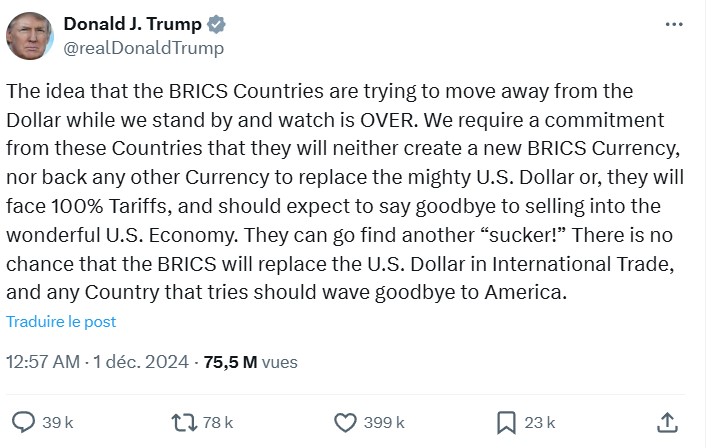 Tweet de Donald Trump Tweet de Donald Trump