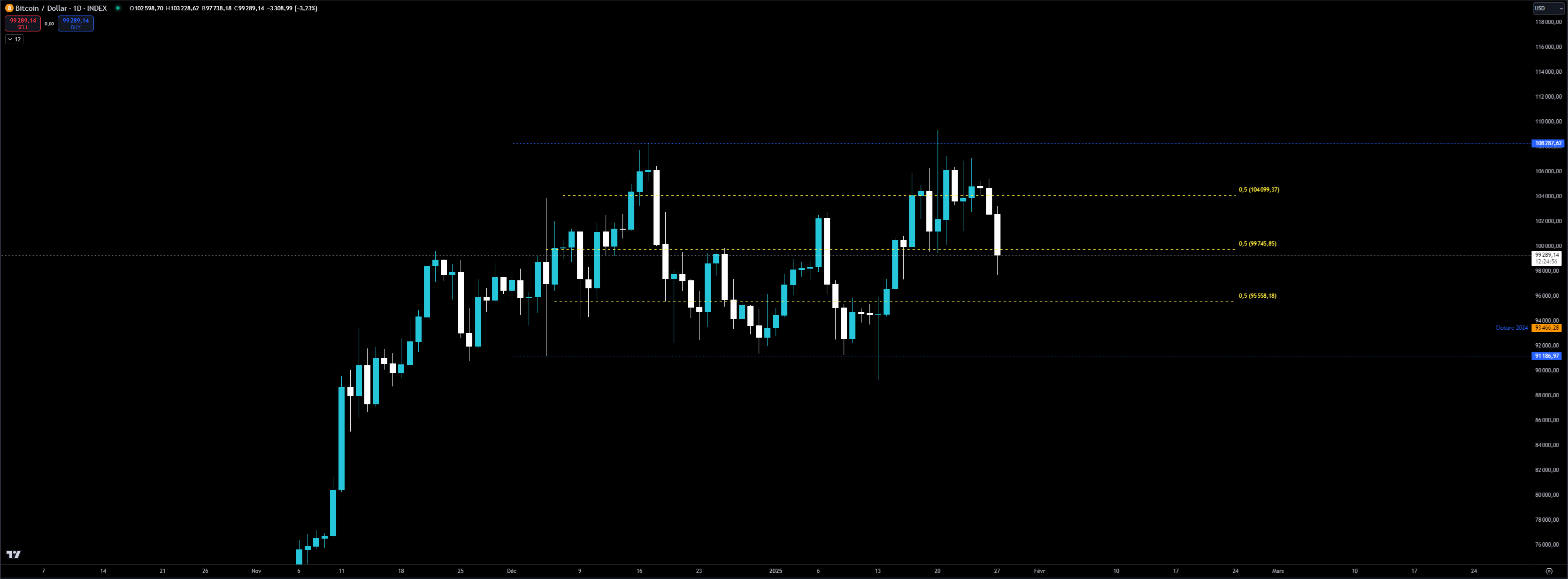Bitcoin en journalier contre le dollar