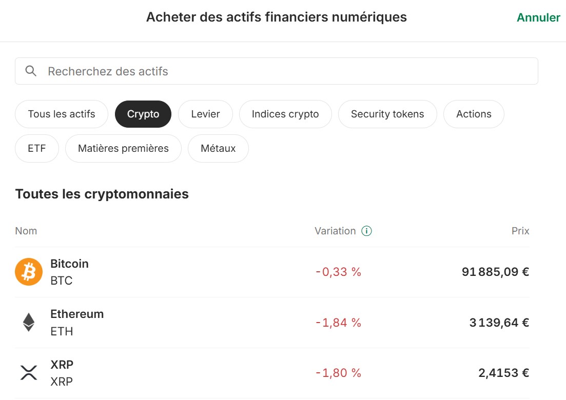 Choix Crypto Bitpanda